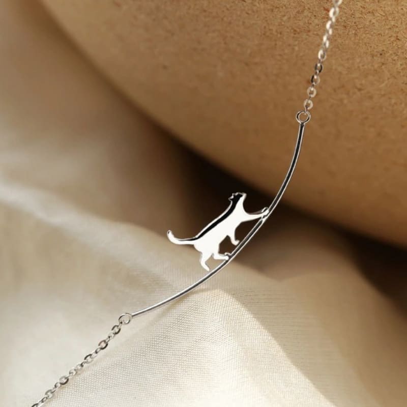 925 Silver Cat Pendant Necklace with Walking Kitten Design for Women-Cat Pendant Necklace-4-Colydia