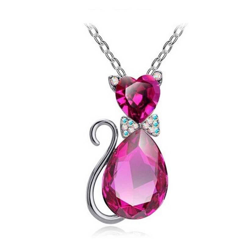 Sparkling Crystal Cat Pendant Necklace for Women - Zinc Alloy-Jewelry-Pink-3-Colydia