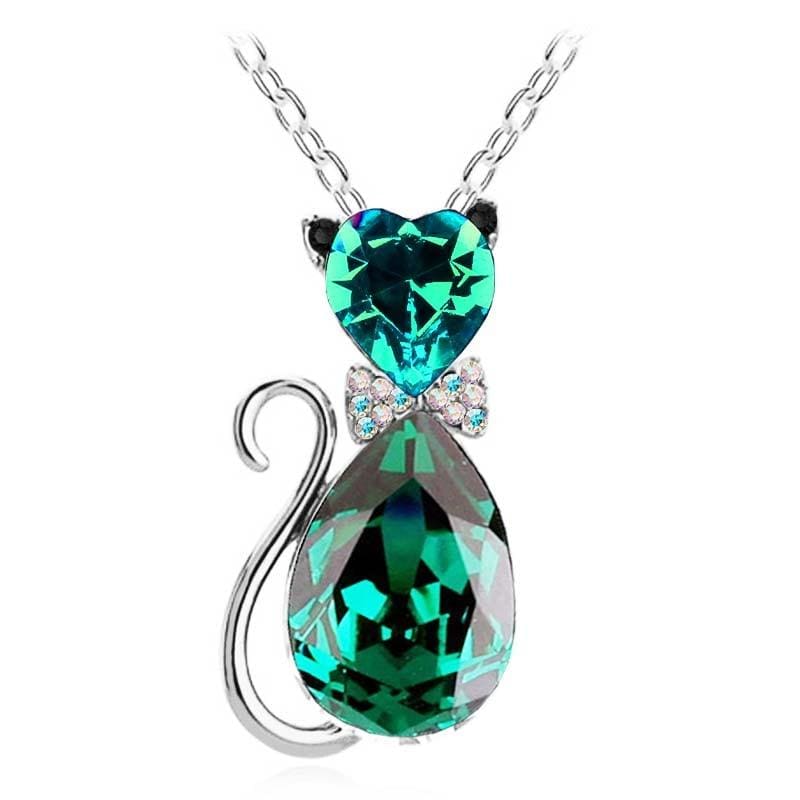 Sparkling Crystal Cat Pendant Necklace for Women - Zinc Alloy-Jewelry-Green-2-Colydia