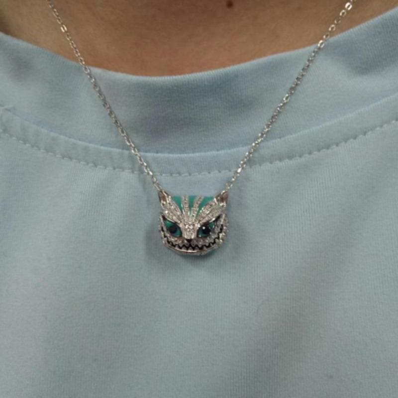 Unique Green Evil Cat Pendant Necklace for Women - Zinc Alloy-Pendant Necklace-50 cm-4-Colydia