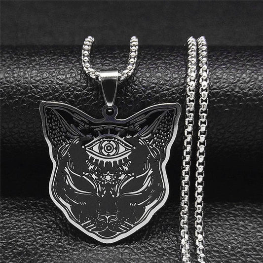 Mystic Black Cat Gothic Pendant Necklace – Stainless Steel Charm-Gothic Pendant Necklace-Cat Head-1-Colydia