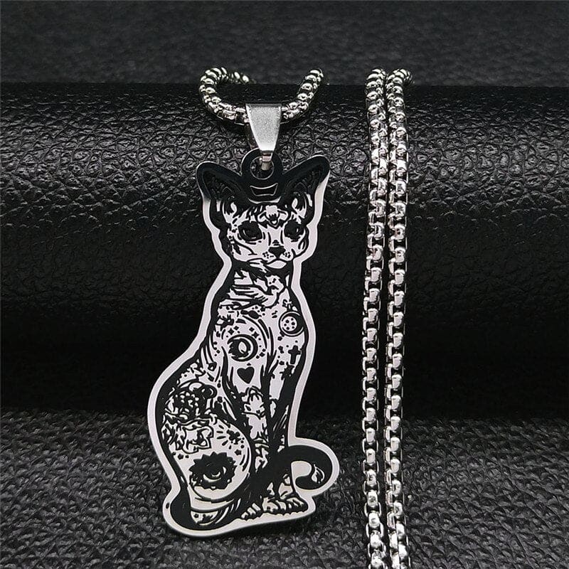 Mystic Black Cat Gothic Pendant Necklace – Stainless Steel Charm-Gothic Pendant Necklace-Sitting Cat-2-Colydia