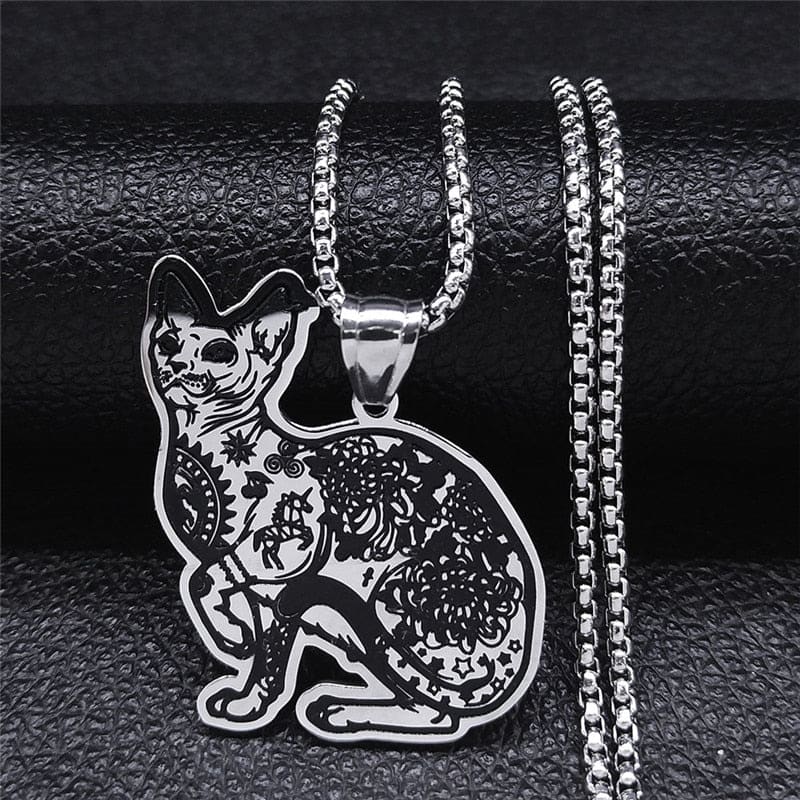 Mystic Black Cat Gothic Pendant Necklace – Stainless Steel Charm-Gothic Pendant Necklace-Sphynx Cat-5-Colydia