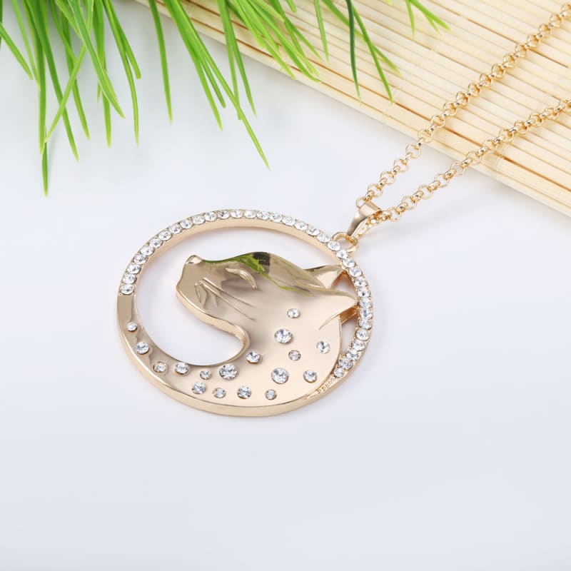 Bengal Cat Pendant Necklace with Zirconia, Hypoallergenic Alloy-Bengal Cat Pendant Necklace-3-Colydia