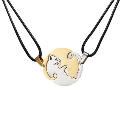 Yin-Yang Cat Pendant Necklace with Chain for Friend or Couple-Cat Pendant Necklace-White / Gold-45cm-3-Colydia