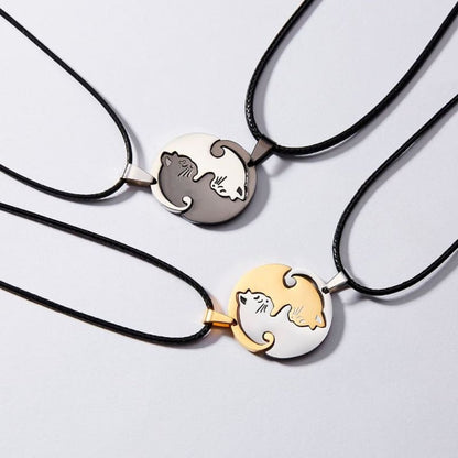 Yin-Yang Cat Pendant Necklace with Chain for Friend or Couple-Cat Pendant Necklace-1-Colydia