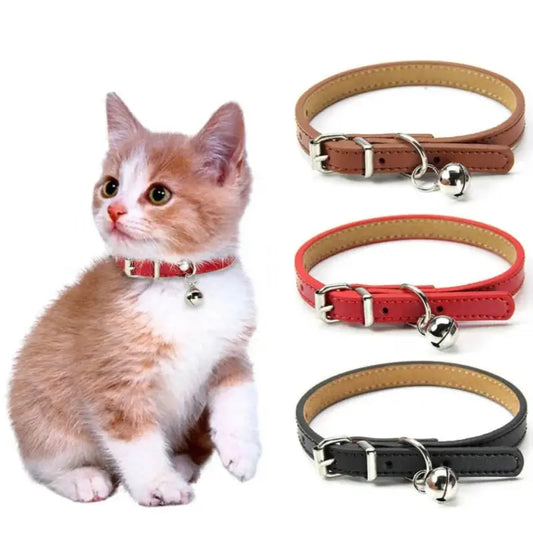 Genuine Leather Cat Collar with Adjustable Buckle and Safety Bell-Cat Collar-1-Colydia