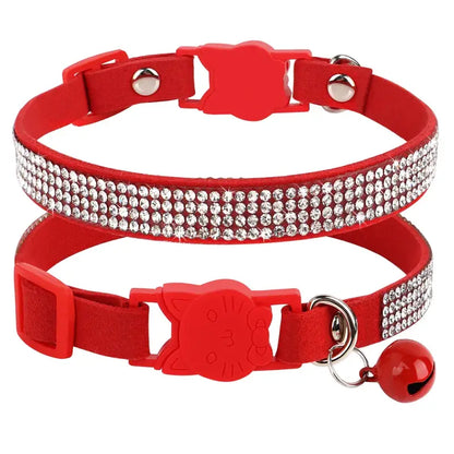 Luxurious Rhinestone Cat Collar - Adjustable, Comfy & Safe Fashion-Cat Collar-Red-XS (15-25cm)-12-Colydia