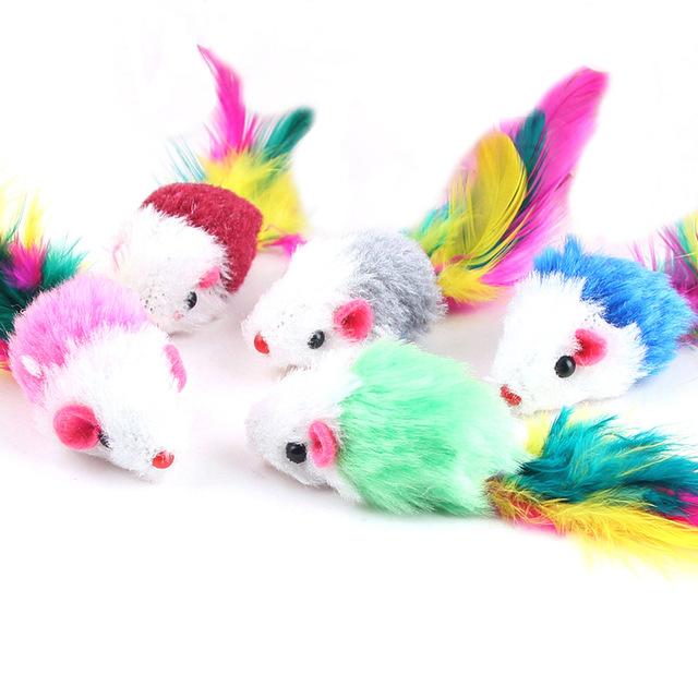 Vibrant Cat Toy Mice Set of 10 with Feathers for Playful Cats-Cat Toy-1-Colydia