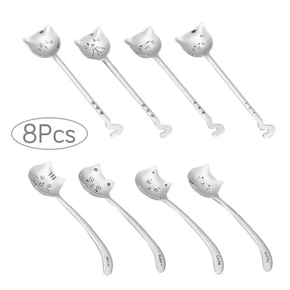 Kawaii Cat Coffee Spoon Set - Stainless Steel Original Design-Product Type: Decorative Coffee Spoons-8 pieces (complete set)-15-Colydia