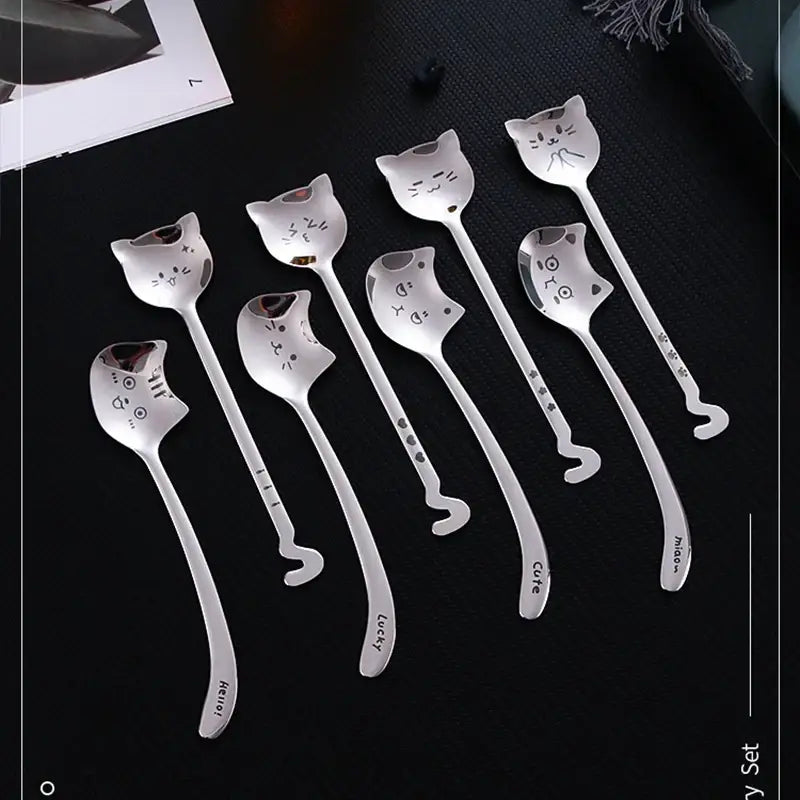 Kawaii Cat Coffee Spoon Set - Stainless Steel Original Design-Product Type: Decorative Coffee Spoons-8-Colydia