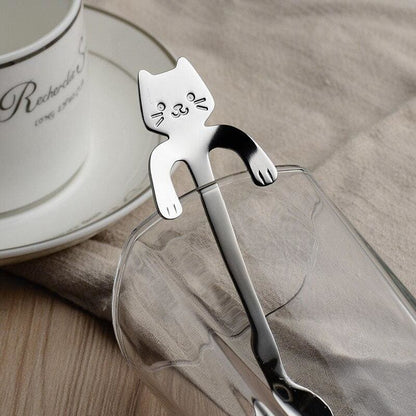 Stainless Steel Cat Coffee Spoons - Set of 4 with Elegant Design-Cat Themed Spoons Set-3-Colydia