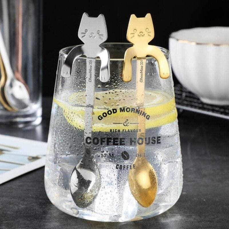 Stainless Steel Cat Coffee Spoons - Set of 4 with Elegant Design-Cat Themed Spoons Set-2-Colydia