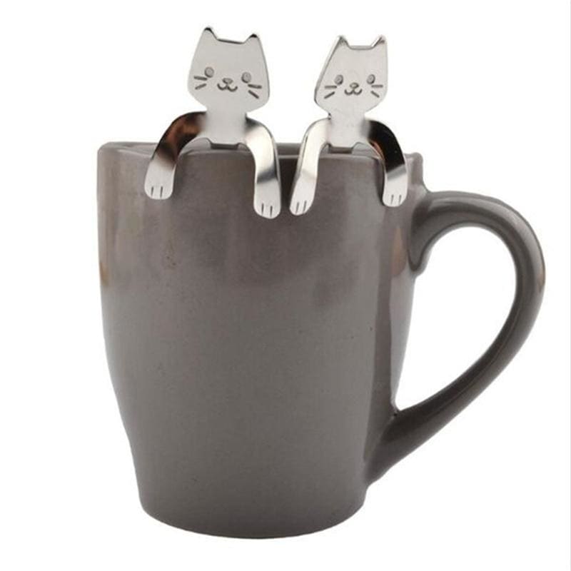 Stainless Steel Cat Coffee Spoons - Set of 4 with Elegant Design-Cat Themed Spoons Set-5-Colydia