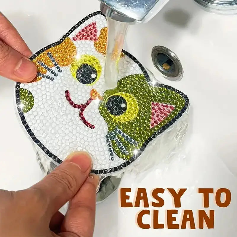 DIY Cat Coaster Set with Diamond Embroidery and Holder, Pack of 10-DIY Cat Coaster Set-10 pieces Cats-5-Colydia