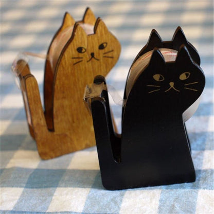 Feline Themed Wooden Tape Dispenser for Left & Right Handed Users-Tape Dispenser-3-Colydia