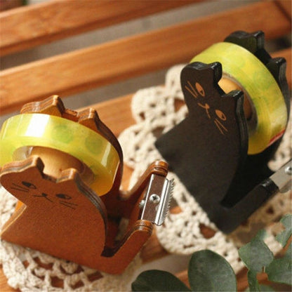 Feline Themed Wooden Tape Dispenser for Left & Right Handed Users-Tape Dispenser-4-Colydia