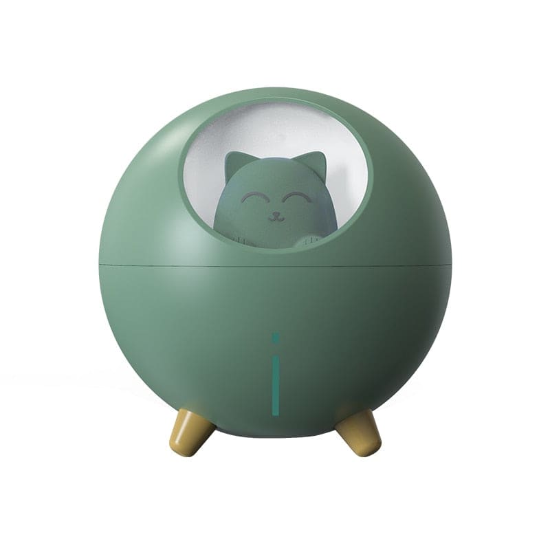 Cute Cat Spaceship Ultrasonic Air Humidifier Essential Oil Diffuser-Ultrasonic Air Humidifier and Essential Oil Diffuser-Green cat-8-Colydia