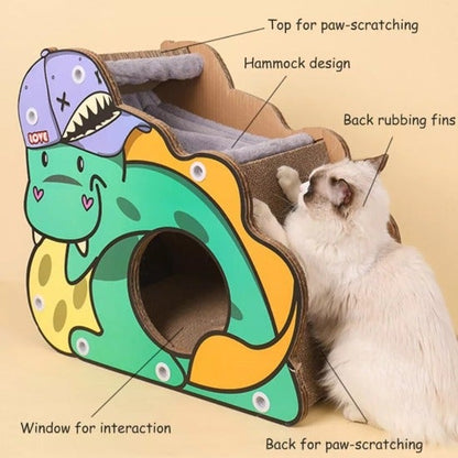 Eco-Friendly Dinosaur Cat Scratcher with Hammock & Peek Hole-Cat Scratching Post with Hammock-2-Colydia