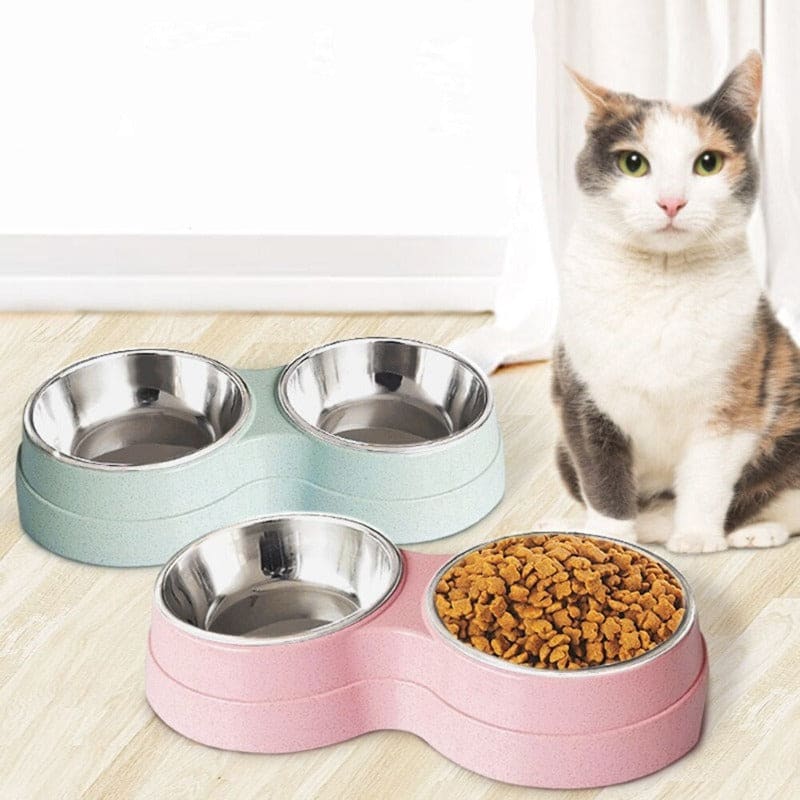 Colorful Double Stainless Steel Cat Bowl with Non-Slip Base-Cat Feeding Bowl Set-1-Colydia