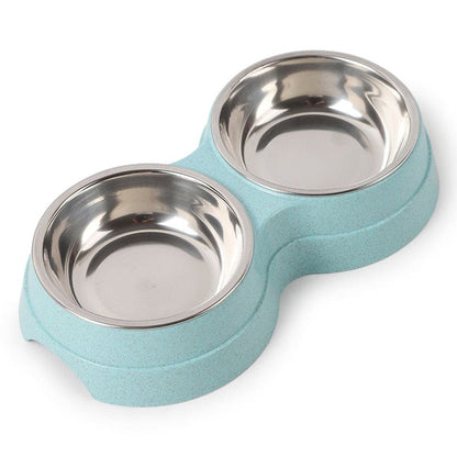 Colorful Double Stainless Steel Cat Bowl with Non-Slip Base-Cat Feeding Bowl Set-Blue-9-Colydia