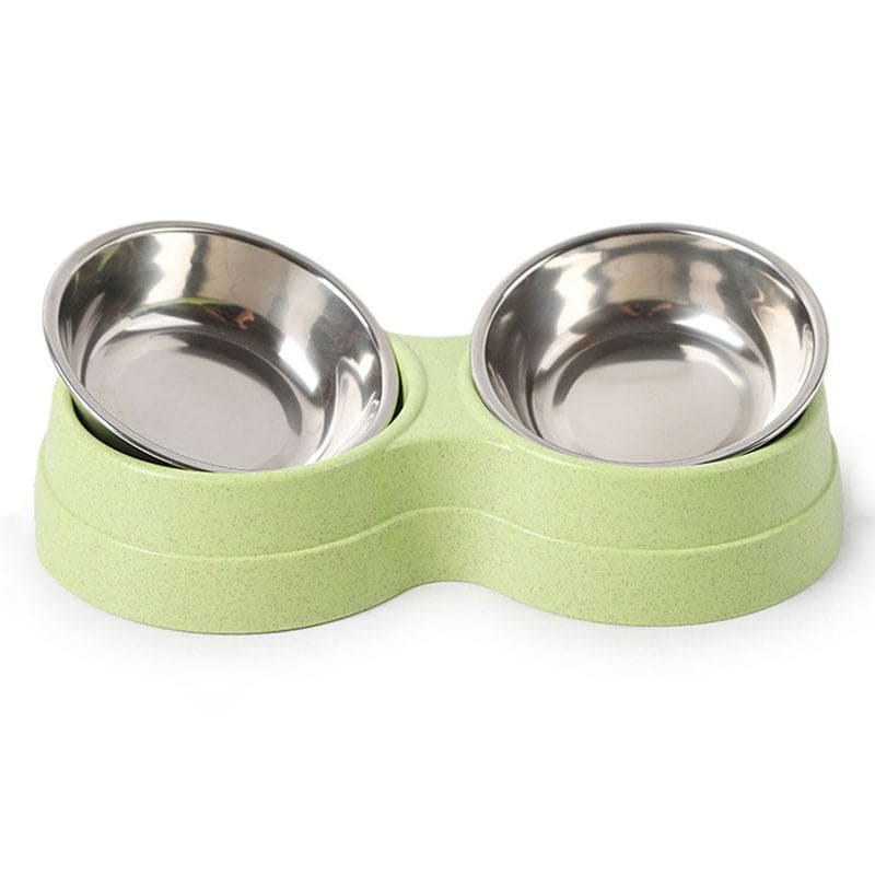 Colorful Double Stainless Steel Cat Bowl with Non-Slip Base-Cat Feeding Bowl Set-Green-6-Colydia