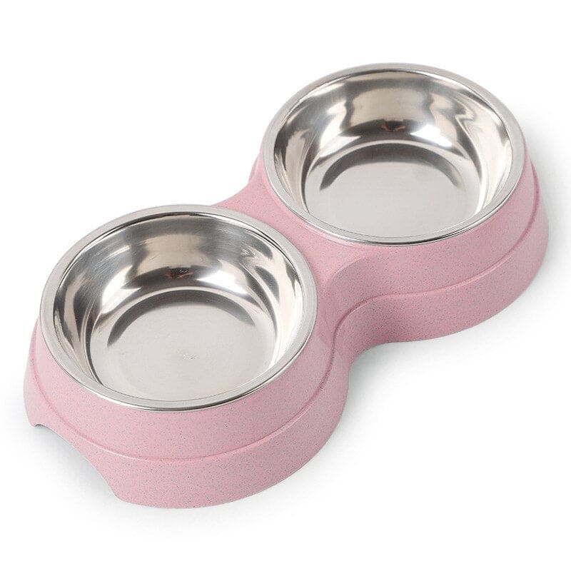 Colorful Double Stainless Steel Cat Bowl with Non-Slip Base-Cat Feeding Bowl Set-Pink-11-Colydia