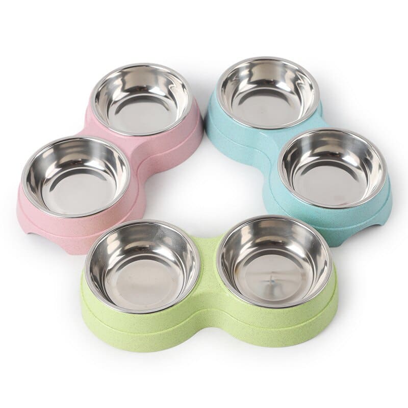 Colorful Double Stainless Steel Cat Bowl with Non-Slip Base-Cat Feeding Bowl Set-2-Colydia