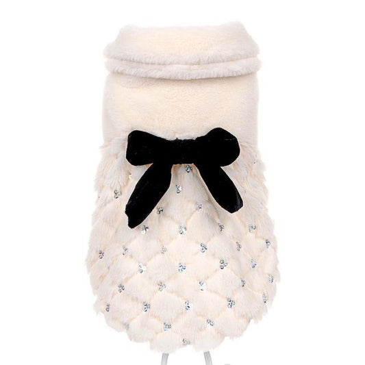 Elegant Sequin Pet Winter Coat with Soft Lining and Stylish Bow-Pet Winter Coat-White-XS-1-Colydia