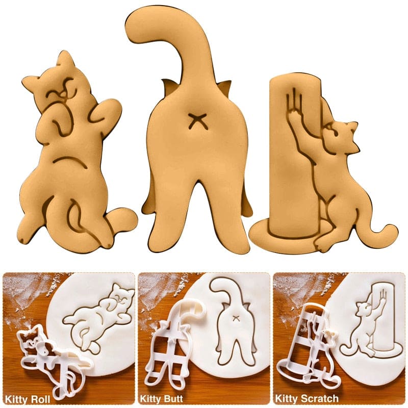 Set of 3 Fun Cat-Shaped Cookie Cutters for Unique Homemade Baking-Cat-Shaped Cookie Cutters Set-Set of 3 pieces-6-Colydia