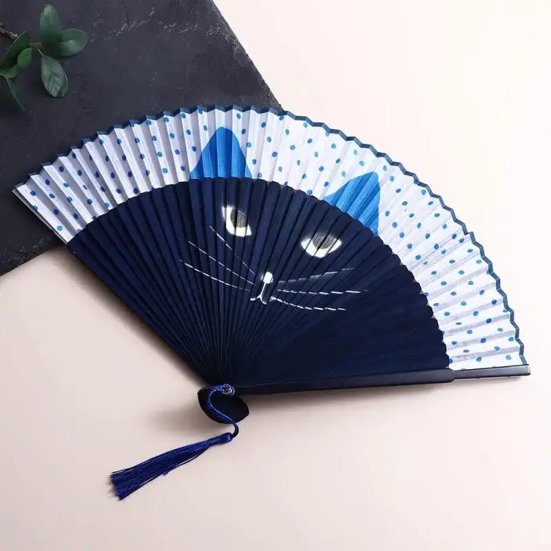 Hand-Painted Cat Pocket Fan – Elegant, Foldable Bamboo & Silk Design-Hand-Painted Pocket Fan-2-Colydia