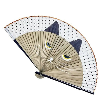 Hand-Painted Cat Pocket Fan – Elegant, Foldable Bamboo & Silk Design-Hand-Painted Pocket Fan-Brown-7-Colydia