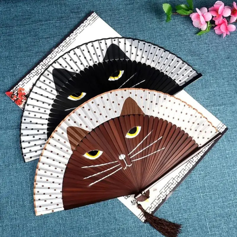 Hand-Painted Cat Pocket Fan – Elegant, Foldable Bamboo & Silk Design-Hand-Painted Pocket Fan-3-Colydia