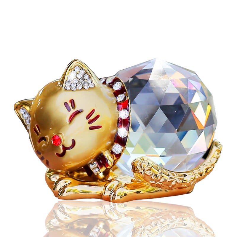 Elegant Crystal Sphere Cat Statue - Perfect Gift for Cat Lovers-Cat Figurine-Gold-8-Colydia