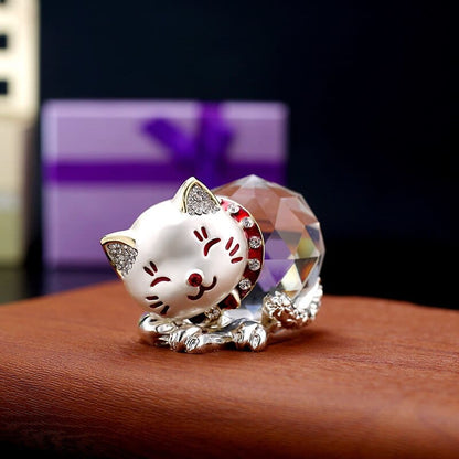 Elegant Crystal Sphere Cat Statue - Perfect Gift for Cat Lovers-Cat Figurine-5-Colydia