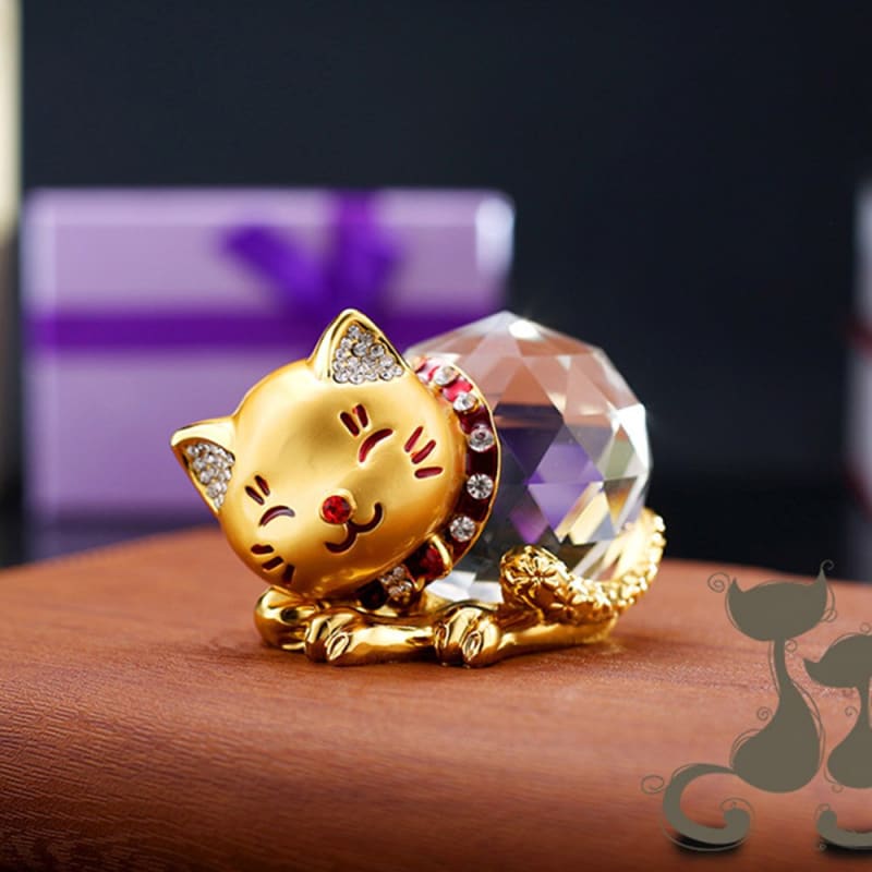 Elegant Crystal Sphere Cat Statue - Perfect Gift for Cat Lovers-Cat Figurine-6-Colydia