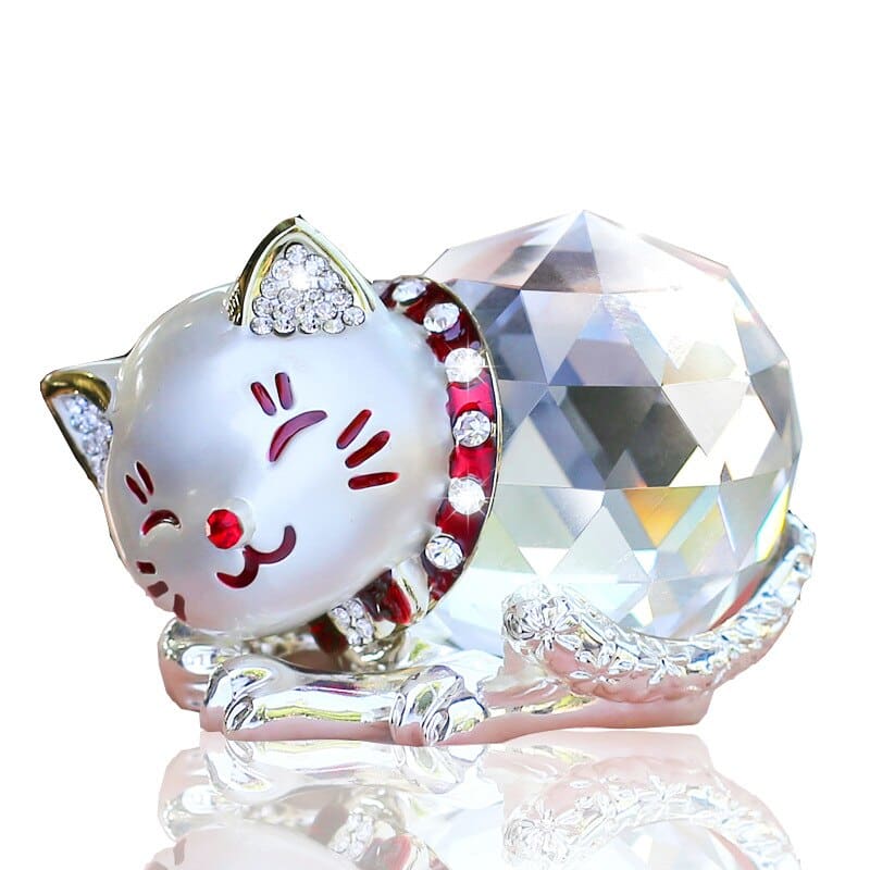 Elegant Crystal Sphere Cat Statue - Perfect Gift for Cat Lovers-Cat Figurine-Silver-9-Colydia