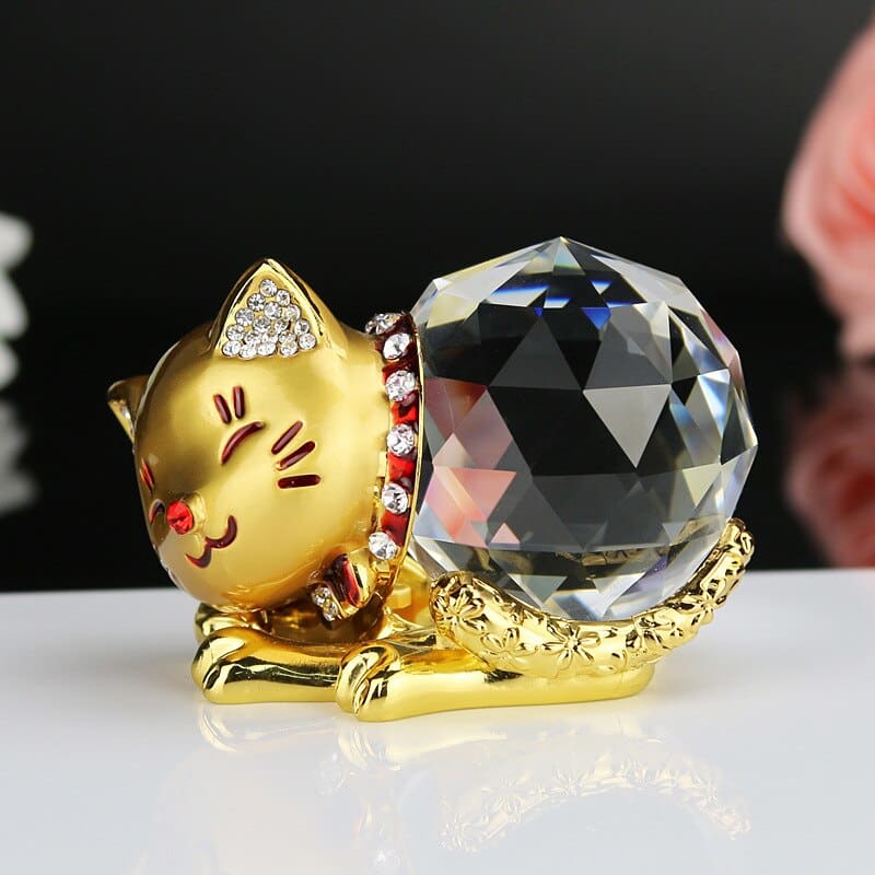 Elegant Crystal Sphere Cat Statue - Perfect Gift for Cat Lovers-Cat Figurine-14-Colydia