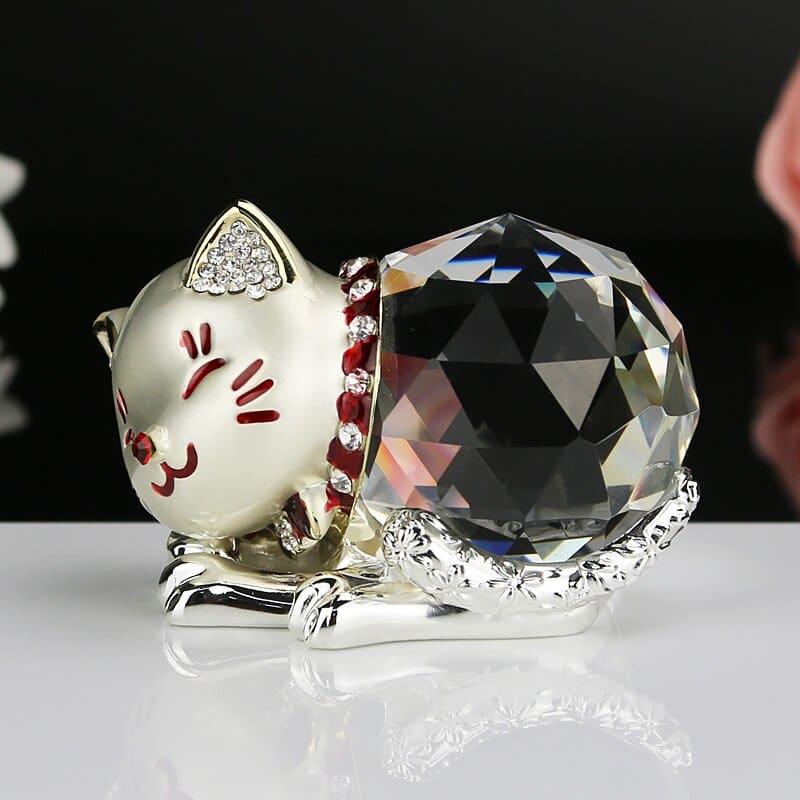 Elegant Crystal Sphere Cat Statue - Perfect Gift for Cat Lovers-Cat Figurine-2-Colydia