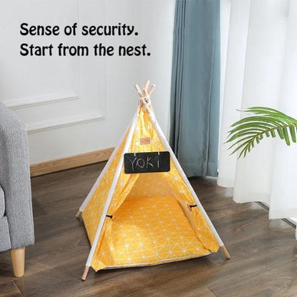 Cozy Pet Teepee Hideout - 4 Designs with Easy-Clean Pillow-Pet Hideout-Yellow-9-Colydia