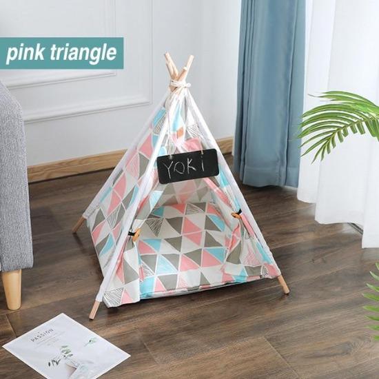 Cozy Pet Teepee Hideout - 4 Designs with Easy-Clean Pillow-Pet Hideout-Pink Triangle-5-Colydia