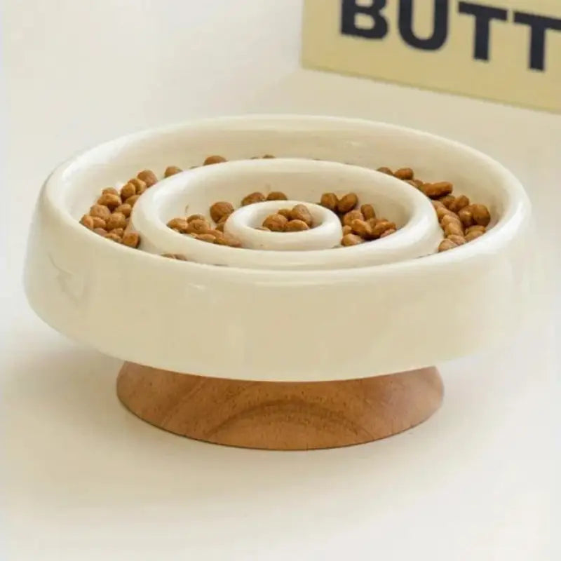 Elegant Anti-Gulping Cat Bowl - Durable Ceramic & Wood Design-Anti-Gulping Cat Bowl-6-Colydia