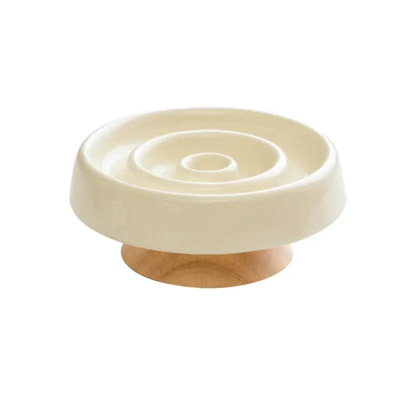 Elegant Anti-Gulping Cat Bowl - Durable Ceramic & Wood Design-Anti-Gulping Cat Bowl-Cream-7-Colydia