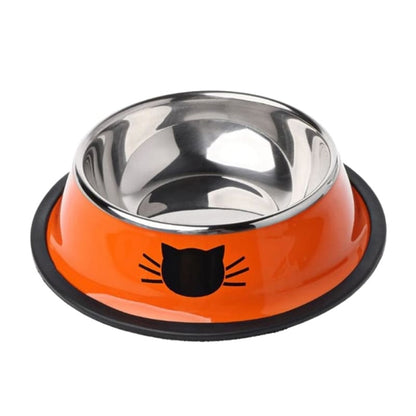 Colorful Stainless Steel Cat Bowl with Cute Whiskers Design-Cat Bowl-Orange-9-Colydia