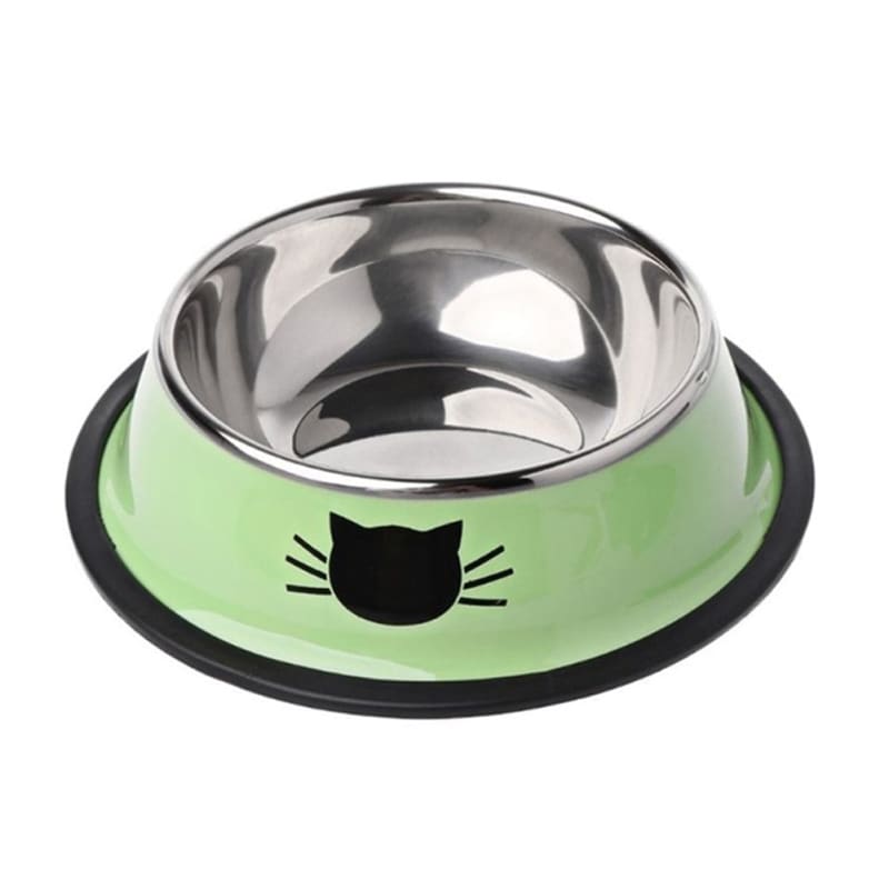 Colorful Stainless Steel Cat Bowl with Cute Whiskers Design-Cat Bowl-Green-10-Colydia