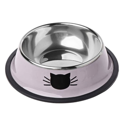 Colorful Stainless Steel Cat Bowl with Cute Whiskers Design-Cat Bowl-Gray-8-Colydia