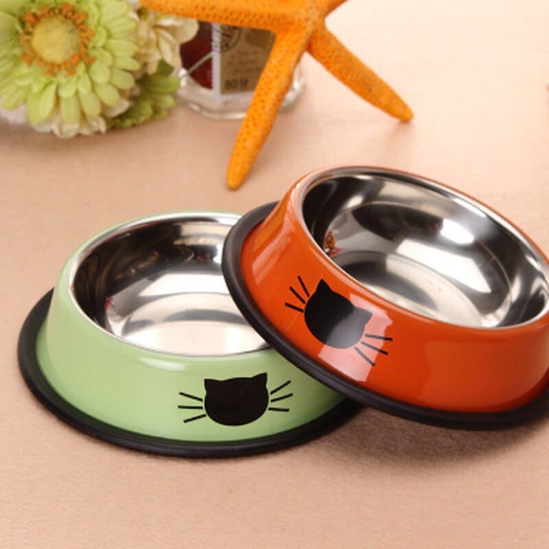 Colorful Stainless Steel Cat Bowl with Cute Whiskers Design-Cat Bowl-1-Colydia