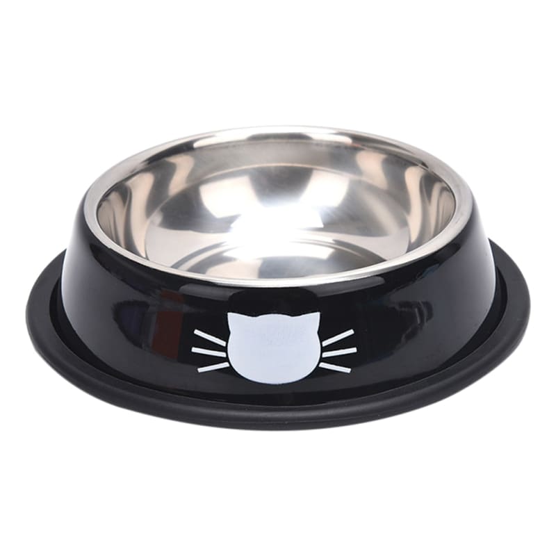 Colorful Stainless Steel Cat Bowl with Cute Whiskers Design-Cat Bowl-Black-11-Colydia