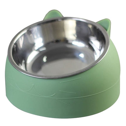 15° Tilt Cat Bowl in Stainless Steel for Comfortable Feeding-Pet Feeding Bowl-Green-200 mL-11-Colydia