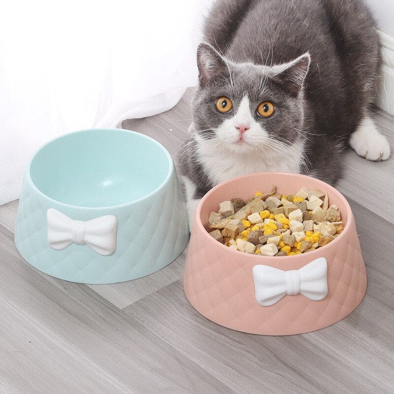 Chic Bow Tie Cat Bowl with Non-Slip Base and Easy Cleaning-Cat Feeding Bowl-1-Colydia